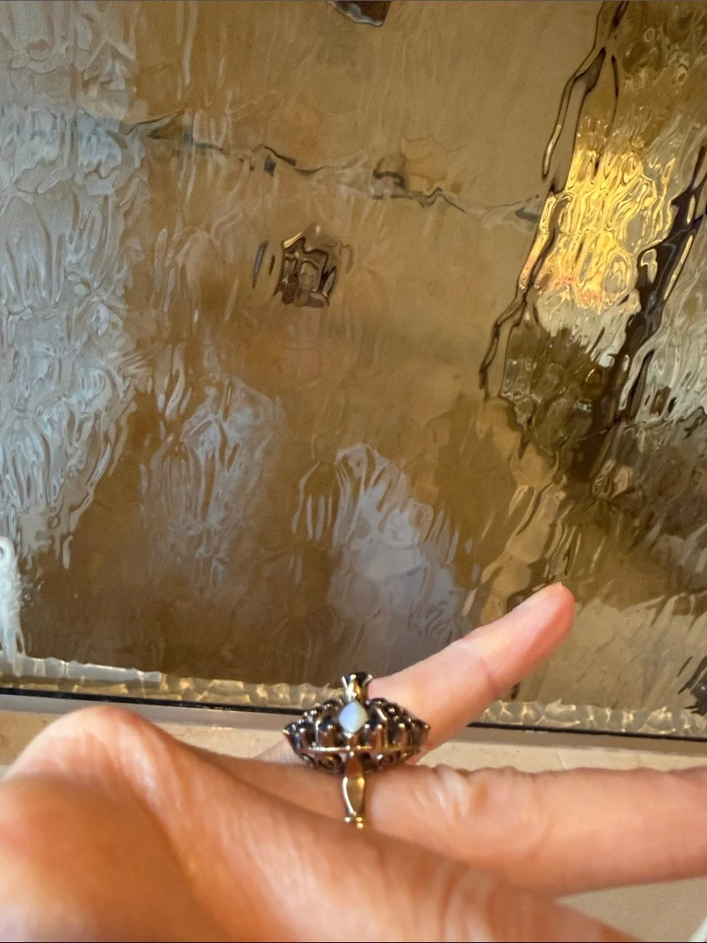 Vintage 14 karat gold,  Blue Opal and Sapphire Cluster Ring. Size 7.
